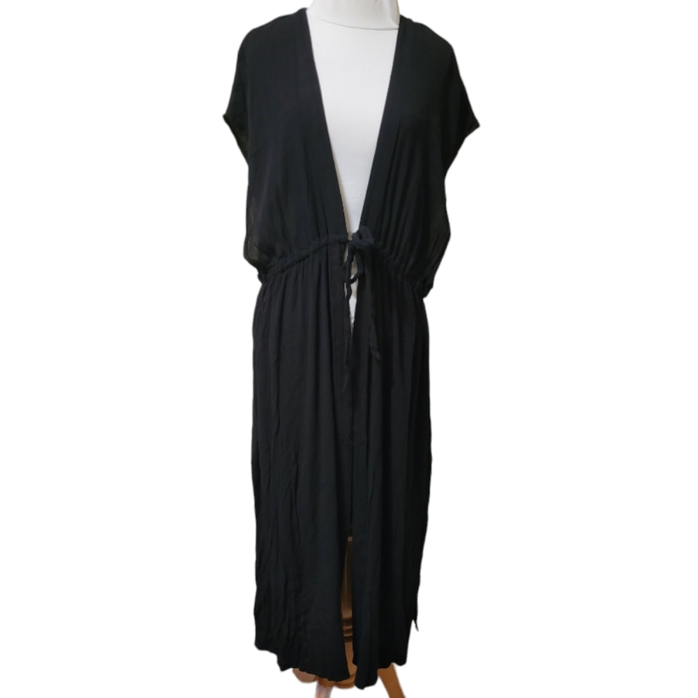 Kona Sol L/XL Black‎ Crinkle Cover Up, front tying